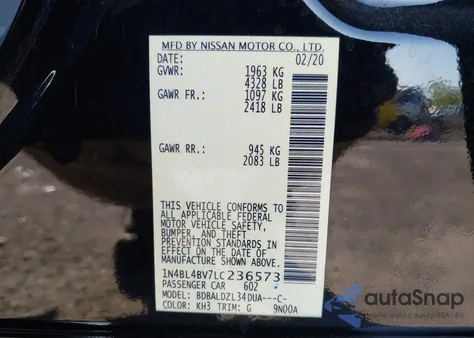 2020 Nissan Altima S Fwd z USA, uszkodzony, nr VIN 1N4BL4BV7LC236573